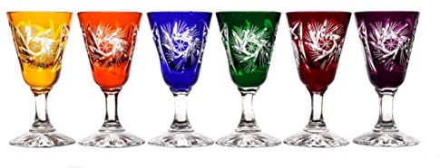 CRISTALICA 6 Likörgläser Likörkelch Schnapsglas Wodka geschliffen Bunt Kristallglas 25 ml