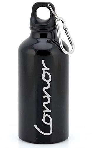 eBuyGB Personalised Any Name Lightweight Reusable Custom Engraved 400ml Aluminium Sports Water Bottle with Screw Cap & Carabiner (Black - Stylish)