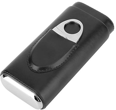 Estink Estuche de Puros de Cuero y Cedro, Humidor Portátil con Cortador, Capacidad 3 Puros, Negro