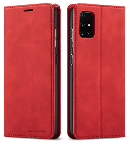 QLTYPRI Coque pour Samsung Galaxy A51, Housse en Cuir Premium PU Portefeuille Etui, [Fentes pour Cartes] [Fermoir Magnétique] [Stand Fonction] Flip Coque pour Samsung Galaxy A51 - Rouge
