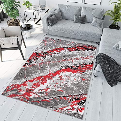 TAPISO Maya Teppich Kurzflor Modern Rot Grau Creme Meliert Streifen Splash Design Verwischt Wohnzimmer Schlafzimmer ÖKOTEX 160 x 220 cm