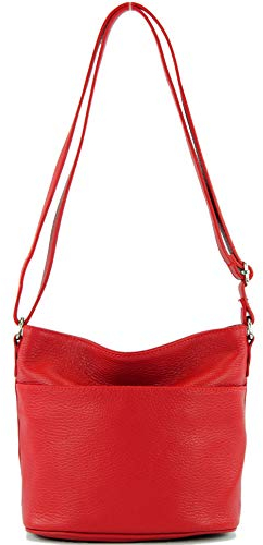 modamoda de T198 kleine Damen Leder Umhängetasche Schultertasche handmade in Italy, Farbe:Signalrot