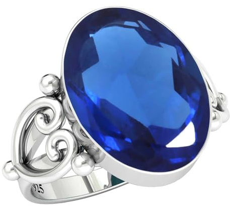 Jeweloporium Blauer Saphir simuliert 925 Silber Ringe für Frauen Edelstein viktorianisch Silber Ringe Größe 68(21.6) Engagement Geschenk Handgefertigt Schmuck
