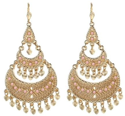 BOBIJOO JEWELRY - Modèle Flamenco Boucles d'oreilles Gitane Savoyardes Longues Pendantes Femme Plaqué Doré Or - (farbe) Rosa