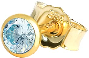 NKlaus Einzel Ohrstecker echt Blautopas Gelbgold 333 8 Karat Gold 3,5mm kleine Ohrring 7992