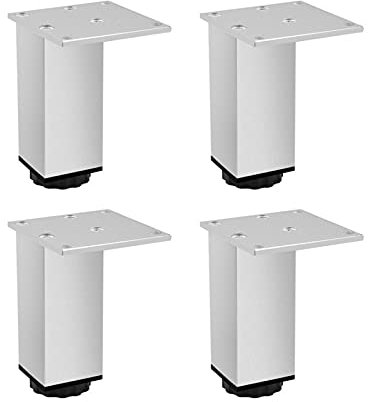 Sonakia 4pcs Pieds De Meubles en Aluminium,Jambes De Canapé Droits en Métal,Pieds Carrés Remplaçables,Hauteur Réglable,Jambes D'armoire De Sécurité,pour Lit,Table Basse,Fauteuil,White-20cm/8in