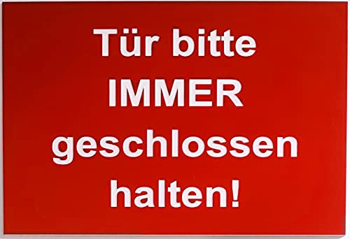 Warnschild Sicherheitsschild Tür Bitte Immer Geschlossen Halten Türschild Rot (15x10cm Selbstklebend)