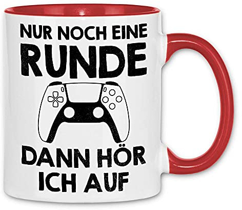 wowshirt Tasse Nur Noch Eine Runde Dann Höre Ich Auf Gamer Geek Zocker, Farbe:White - Red