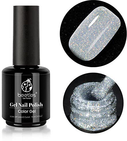 Beetles 15 ml Étincelle Argentée Vernis Semi Permanent Diamant, Voie Lactée Vernis à Ongles Gels Sèche sous Lampe UV/LED, Cadeaux de Manucure Nail Art Bricolage