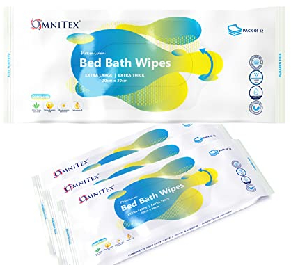 36x Omnitex Extra Thick Premium Bed Bath Wipes - Microwaveable | Extra Large, Rinse Free Body Cleansing for Elderly | Aloe Vera & Vitamins | Cleanse & Protect | Paraben & Alcohol Free | 3x12pk