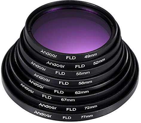 Andoer Kit de filtros de 52 mm (UV + CPL + FLD) + bolsa de transporte de nailon + tapa de objetivo + cubierta de marco + parasol + paño de limpieza para lentes