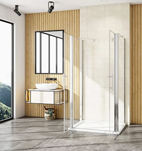 Aica Sanitär Duschkabine Eckdusche Eckeinstieg 80x80x80cm U-FORM Duschabtrennung U-Kabine Glas Dusche 6mm Glas H.197cm
