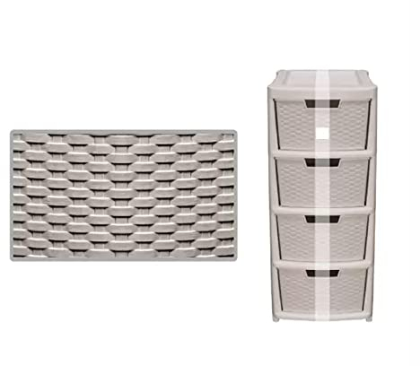 Large Rattan Cream 4 Drawer Plastic Modular Storage Tower For Home Schools Work Places (1)