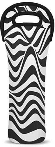 Wine Carrier Tote Bag, Black and White Pattern Insulated Neoprene Wine/Water Bottle Holder, Zebra Pattern Wine Bag for Travel Party, 750ml