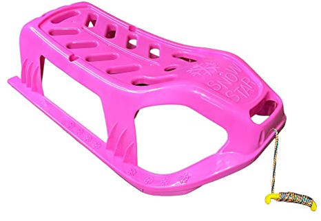 BUSDUGA 4070 Schlitten pink 90cm, Metallkufen, robuster Kunststoff, Zugseil