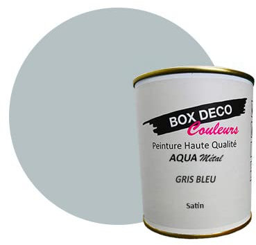 BOX DECO COULEURS Peinture meuble métal à base de laque acrylique aspect satin Aqua Métal - 750 ml / 7.5m², Gris Bleu