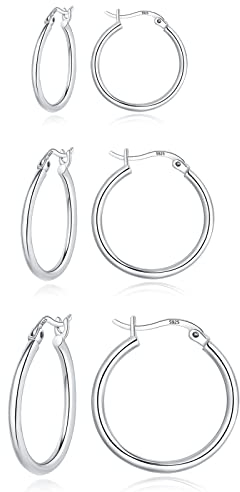 Deyanse Creolen Silber 925, 3 Paare 925 Sterling Silber Creolen Ohrringe Set, Hypoallergen Schlafen Knorpel Huggie Creolen Silber Damen Ohrringe, 13/16 / 20mm Unisex Ohrringe Silber 925 Creolen