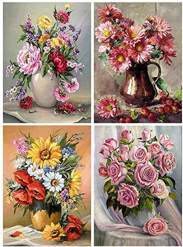 LICHENGTAI 5D DIY Diamond Painting Kits Vollbohrer, 4 Pack Diamant Malerei Kits Blume Full Drill Diamant Painting Bilder für Erwachsene und Kinder, DIY Stickerei Malerei Kunst Craft Home Dekorations