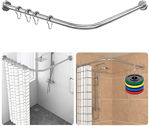 Duschvorhangstange L-Form Verstellbar, 90-120 cm × 90-120 cm, Mit 18 Ringen, 304 Edelstahl Eckduschstange, Bohrbare Oder Ohne Bohren Montage, Geeignet Für Badezimmer & Badewanne, Silber