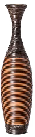 Hohe Bodenvase, 70 cm, große Bodenvase, handgefertigte Rattan-Vase für Heimdekoration, Vintage-Schwarz / Orange