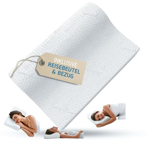 KoKoTex Nackenstützkissen - Orthopädisches Kissen - Ergonomisches Kopfkissen Nackenschmerzen - Schlafkissen Memory Foam - Antischnarchkissen - Pillows for Sleeping - Viscoschaum Kissen 55x35x13/8cm