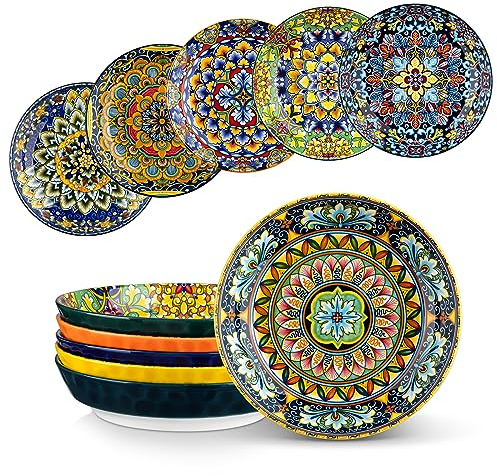 vancasso Série SIMI Lot de 6 Grands Bols à Pâtes Saladier Assiette Creuse en Porcelaine de 946 ml pour Cuisine, Passe au Four, Lave-vaisselle et Micro-ondes, Style Bohème