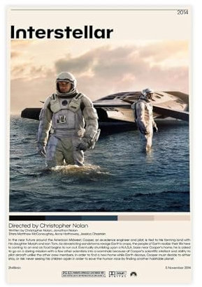 EYEZER Interstellar Filmposter, Leinwandposter, Wandkunst, Dekordruck, Bild Gemälde für Wohnzimmer, Schlafzimmer, Dekoration, ungerahmt, 40 x 60 cm