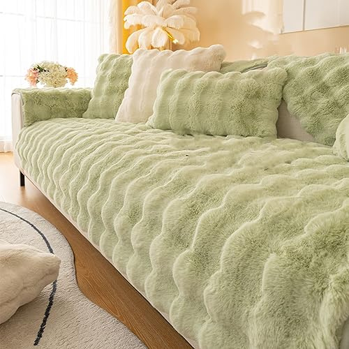 Nitoope Dickes Kaninchen Plüsch Sofabezug 1 2 3 Sitzer, Sofa Überzug, Weiche Warme Sofa Slipcover für Ecke L-Form, Lustige Fuzzy Sofa Abdeckung, Anti Rutsch Samt Sofa Kissenbezüge