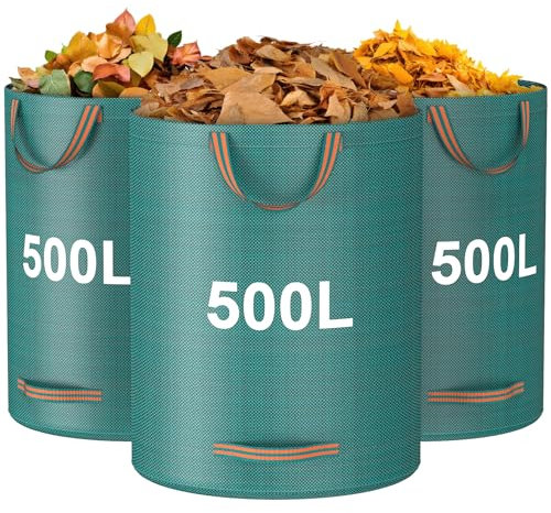 Mokani Garden Waste Bags, 500L x 3 Garden Bags Heavy Duty with Handles, Reusable Garden Sacks, Foldable Camping Recycling Bags for Leaf, Trash, Debris, Garden Rubbish Bags Waterproof