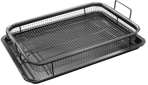 Crisper Oven Tray with Crisping Basket, Non Stick Oven Grill Tray, Non Stick Crisper Tray with Elevated Tray, Air Fryer Crisping Grill Basket, 2 Piece Cookware Set
