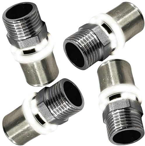 BOOPARTS - 4 pezzi - raccordo multistrato 20 - M1/2 (15/21) a crimpare contorno TH - accoppiamento multistrato a crimpare dritto maschio - raccordo idraulico per tubo multistrato 20