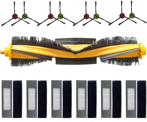 15 Stück Roboter Staubsauger Ersatzteile Zubehör Set, Filter Bürste Zubehör Kit für Ecovacs DEEBOT OZMO 920 950 T8 AIVI Max T9 T5 N5 N7 N8+ N8 Pro DX55 DX93 (1 Hauptbürste, 8 Seitenbürsten, 6 Filter)