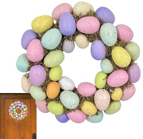 Goowafur Osterkranz-Dekorationen, Ostereier-, künstlicher Blumen-Türkranz, 40 cm, rustikaler Bauernhaus-Blumenkranz, dekorative Behänge für Frühling, Ostern, Fenster, Wand, Zuhause, Urlaubsdekoration