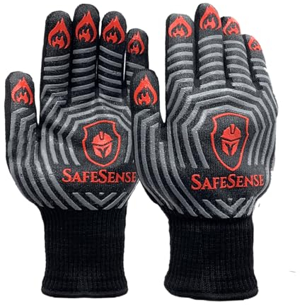 SafeSense Grillhandschuhe hitzebeständig Herren 800 Grad Ofenhandschuhe feuerfest BBQ Backhandschuhe Schwarz