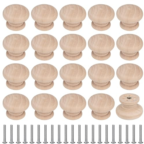 MengH-SHOP Pomos para Muebles de Madera 35mm Sin Pintar Perillas de Cajón Redondas Tiradores de Muebles con Tornillo Perillas Manijas para Armario Cajón Aparador Cocina 20 Piezas