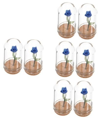 Warmhm Sets Tiny Artificial Flowers in Glass Dome Miniature Decorations for Miniature Houses Pcs