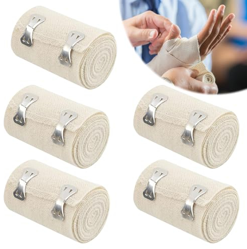 Miunpri 5 Rollen elastische Bandagen, medizinische elastische Bandage mit Metallclip, Rollen für elastische Bandage, Unterstützung für Sport, elastische Bandage, geeignet für Knöchel, Handgelenke,