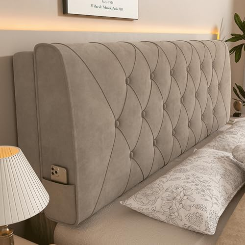 Bett Kissenbrett Wandmontiertes Kopfteil Rückenlehne Vlies Lendenwirbelstütze Keilkissen Abnehmbarer Kopfteilbezug Rechteckkissen Für Schlafsofa Etagenbett,Braun,Straps 75/190cm