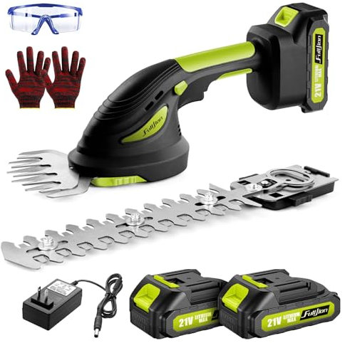 Hedge Trimmer Cordless,2 in 1 Hedge Shrub Grass Shears,21 V Electric Hedge Trimmer Grass Cutter Bush Trimmer with 2 PCS Rechargeable Battery for Garden, Lawn, Yard (Black)