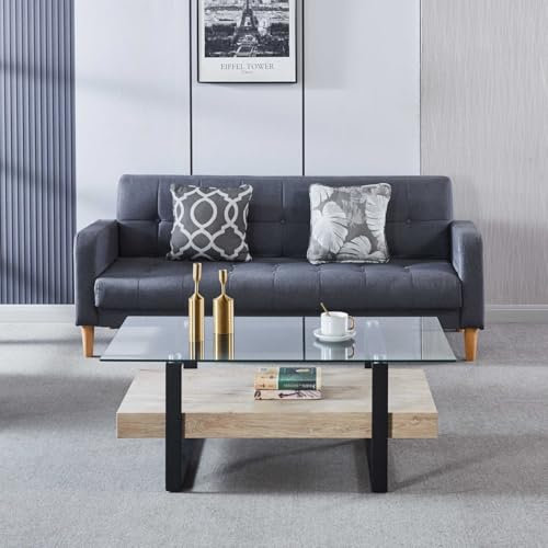 Möbelmeister M&M Moderner Couchtisch aus Glas mit Stauraum – 110x60x43cm Beige