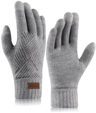 Homealexa Winterhandschuhe Touchscreen Handschuhe Strick Fingerhandschuhe Sport Warm und Winddicht Winterhandschuhe für Skifahren Radfahren und SMS, Geeinget für Damen und Herren (Fleece Grau)