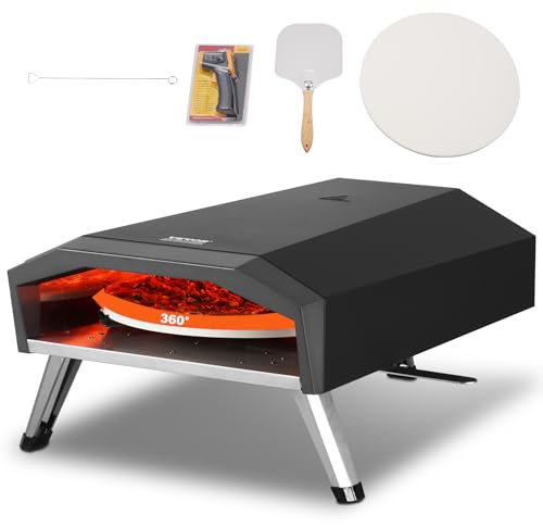 VEVOR Outdoor Pizza Oven, 16 Gas Fired Pizza Maker, Portable Outside Pizza Grill with Thickened Cordierite Pizza Stone, Waterproof Cover, Iron Spray Gas Oven with Foldable Leg for Camping & Backyard