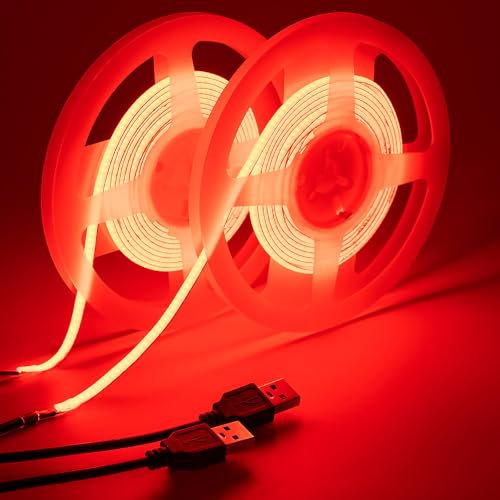 GOMING DC 5V 5mm Breite COB USB LED Strip Rot LED Streifen 400LED/M 4m(2 Stück X 2M) LED Band Selbstklebend IP20 Nicht Wasserdicht für DIY Dekorative Beleuchtung