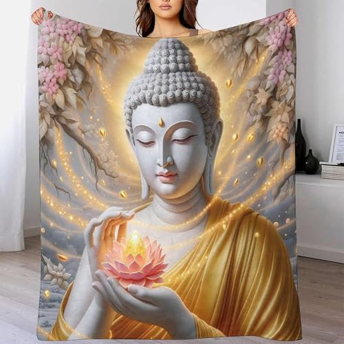 Buddha Druck Sofadecke Flanell Zen Kuscheldecke Weichen Flauschig Flauschig Warm Bett Decken 80x90inch(200x230cm)