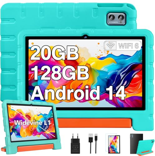 ZIOVO Tablet 10 Pollici Android 14 Tablet Bambini, 20GB RAM+128GB ROM(TF 1TB),WiFi 6 Tablets, Widevine L1/Octa-Core/BT 5.0/8+5 MP/6000mAh/Tablet per Bambini,Tablets con EVA Caso - Verde
