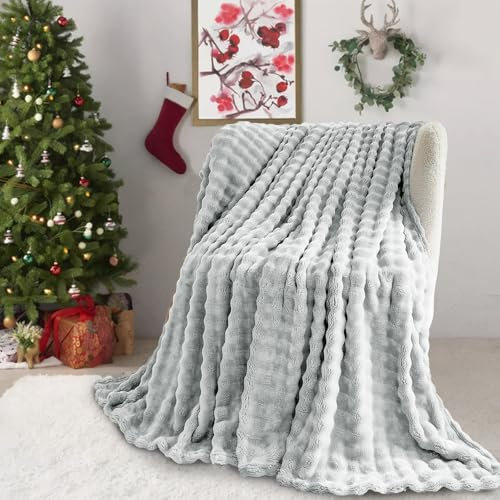 Kuscheldecke Milchsamt Blasen Decke Super Soft Wohndecke Dick 450 G/M² Flanell Decke Couchdecke Warme Überwurfdecke Sofadecke Vielseitig Blanket Für Bett Sofa Schlafzimmer Büro Grau 160 x 200cm