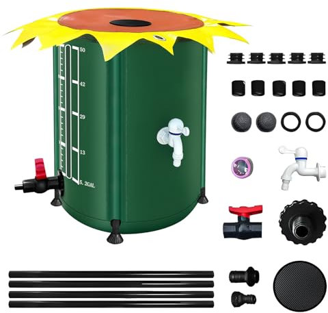 Collapsible Rain Barrel, Portable Rain Water Collection Barrel with Spigots and Overflow Kit (53 Gallon)