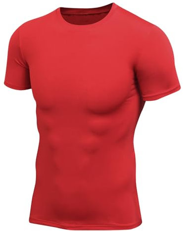 UHouse Tee Shirt Compression Homme Ete Sport T-Shirt à Manches Courtes Fitness Tee-Shirt Gym Teeshirts Running Tenue Respirant Amincissant Coton Haut Rouge L