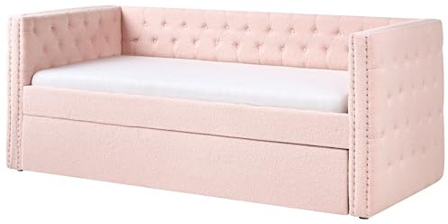 Beliani Platzsparendes Tagesbett Bouclé Pastell rosa 90x200 cm mit Lattenrost Gassin