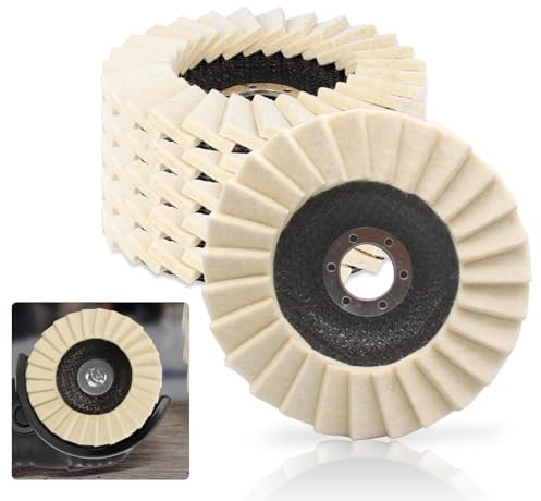 5 Stück Polierscheibe 125mm, Filz Polierfächerscheibe, Filz Glanz Polier Scheibe für Polieraufsatz Winkelschleifer, Wollfilz Polierscheibe zum Schleifen und Polieren von Lack, Edelstahl, Holz, Plastik